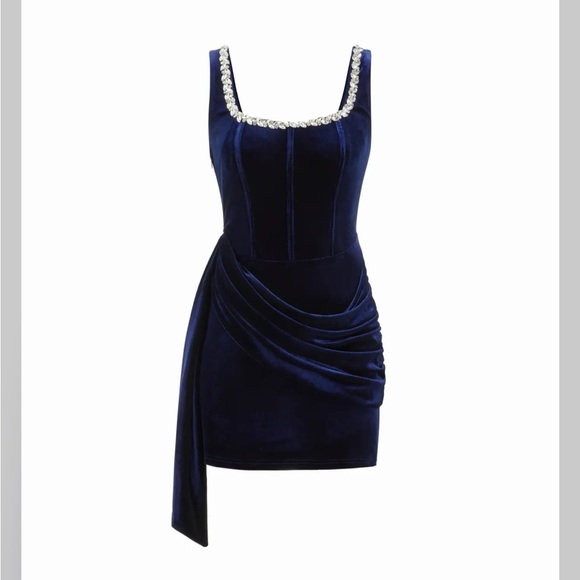 Cider Dresses & Skirts - Cider VELVET U-NECKLINE RHINESTONE DRAPED RUCHED CORSET MINI DRESS M CC16-11